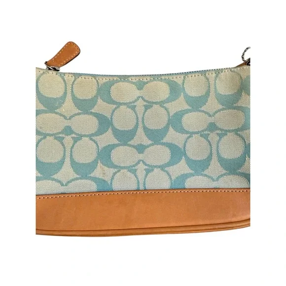 Coach Wristlet Bag Womens Small Blue Tan Signature C Monogram - Picture 6 of 8
